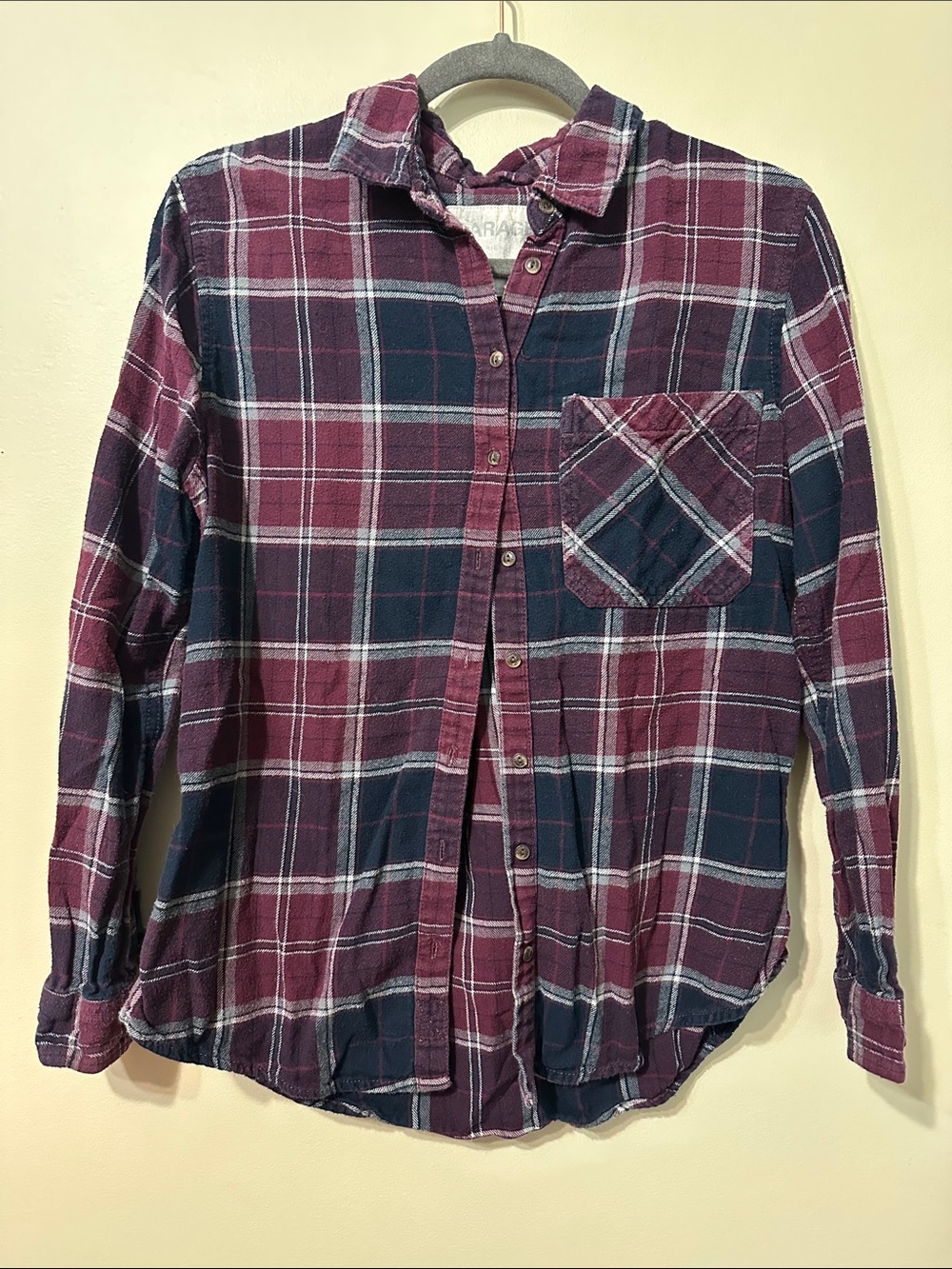 Garage Burgundy and Navy Plaid Boyfriend Fit Button-Down Shirt